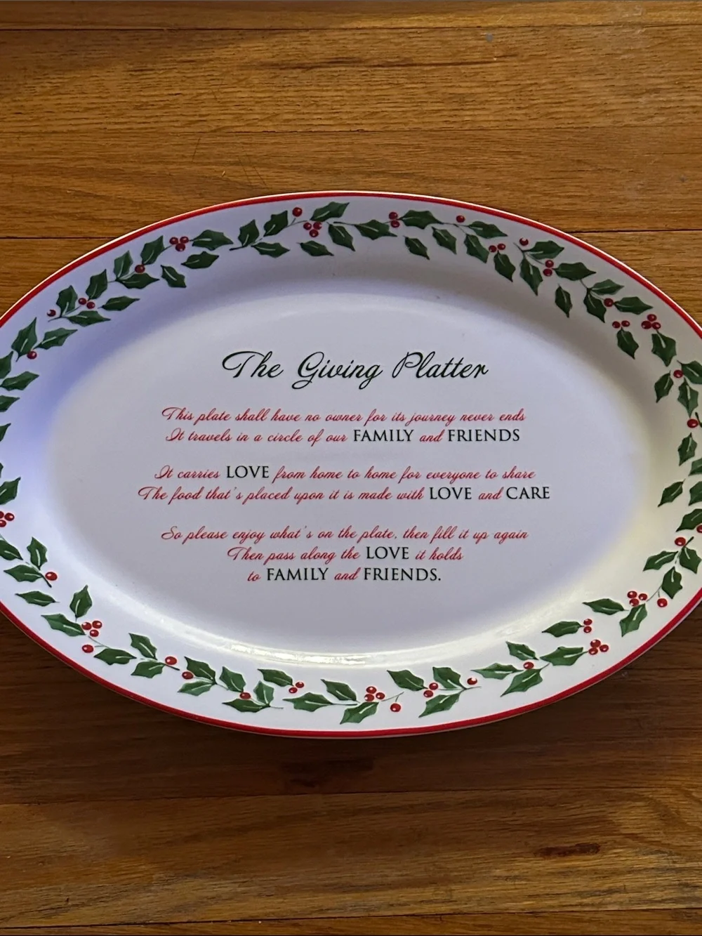 The Giving Platter Holiday Serving Platter White with Green Holly